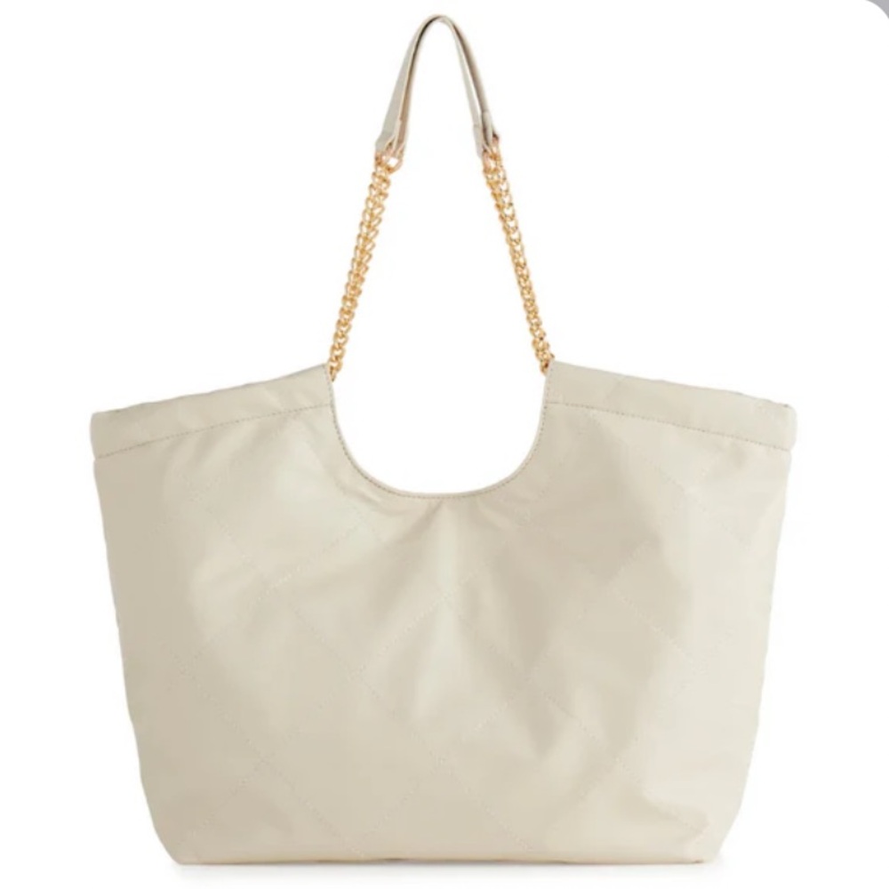 Shiraleah Quilt Mademoiselle Cream Tote Shoulder Bag with Gold Chain Strap